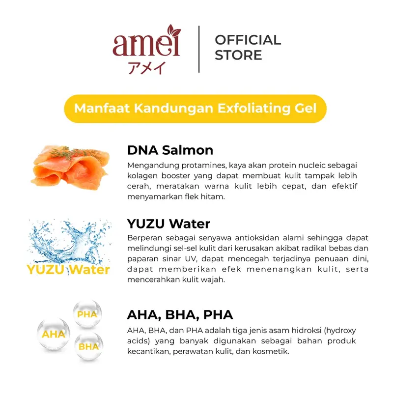 Amei Exfoliating Gel Dna Salmon Pemutih Wajah Mengangkat Sel Kulit Mati Penghilang Daki Bisa Digunakan Wanita & Pria BPOM Mencerahkan 2
