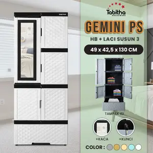 TABITHA Lemari Plastik Serbaguna Mini 4 Susun KACA CERMIN GANTUNG RAK FULL