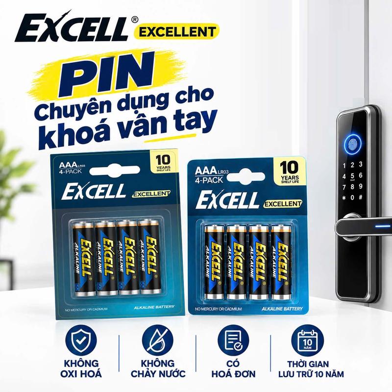 Pin Kiềm Excell LR03 AAA 1.5V Chuyên Dùng Cho Khóa Cửa Vân Tay
