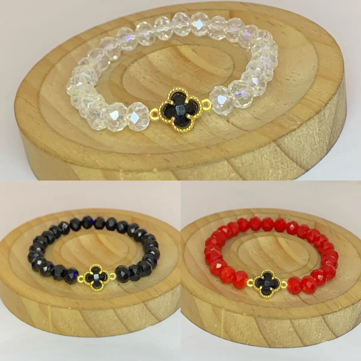 Gelang kristal ceko clover hitam/gelang clover kekinian/gelang termurah
