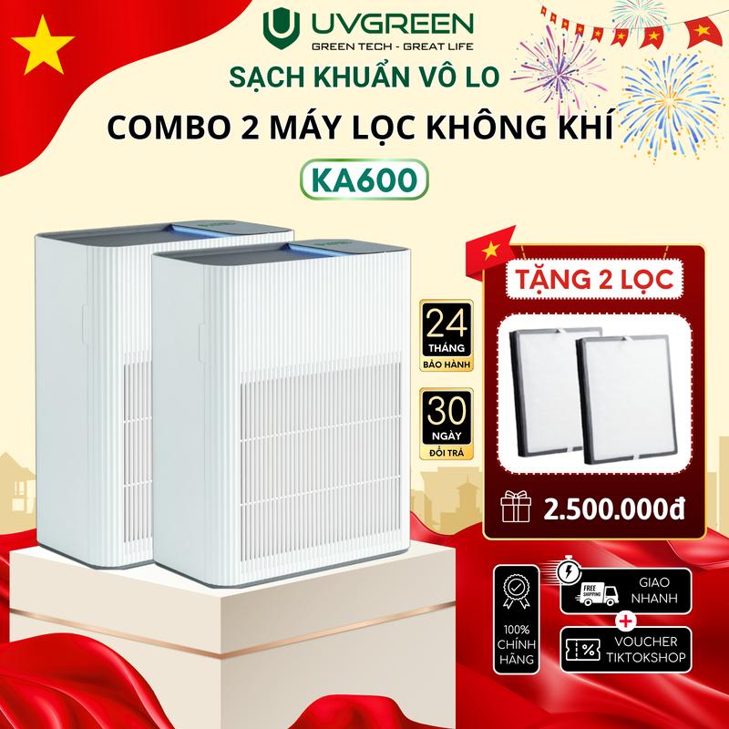 [TẶNG 2 LỌC] Combo 2 Máy Lọc Không Khí Diệt Khuẩn Cho Bé UVGREEN KA600 - UVC LED Hiện Đại - Ion Âm Làm Sạch Không Khí Phòng Ngủ - Bộ Lọc HEPA H13 Chống Vi Khuẩn