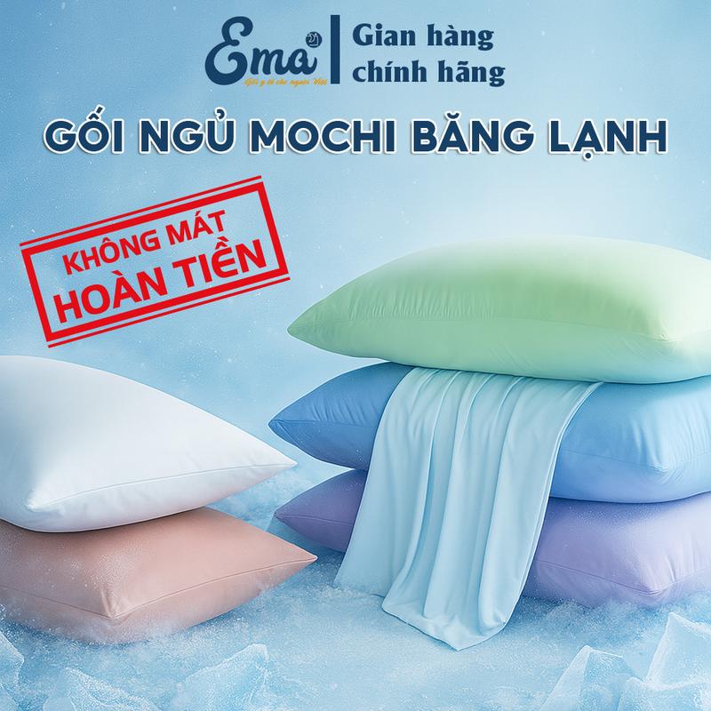  Gối ngủ Mochi băng lạnh EMA 45x65cm ruột gối nằm lông vũ Microfiber vỏ băng lạnh siêu mát 