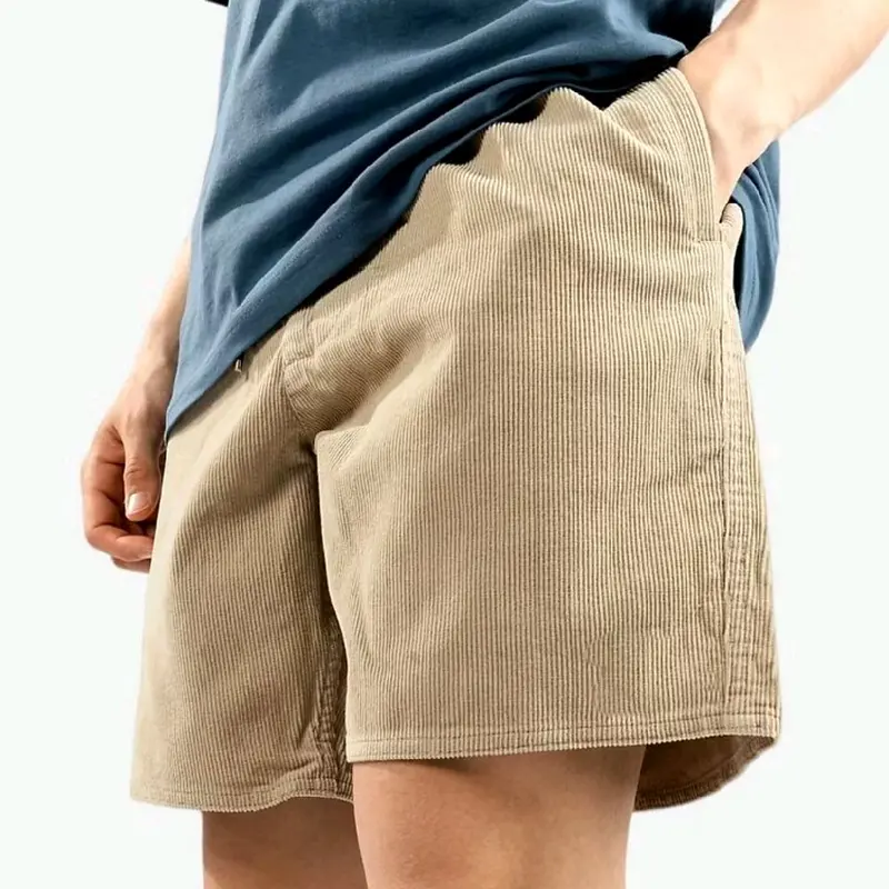 Celana 3Pcs 100Ribu, Broadshort Corduroy Premium Distro Polos Pendek Pria Surfing Santai Casual Shorts Biru Coklat Hitam Karet Merah Panjang Melar Cowok Wanita Twill Garis 1