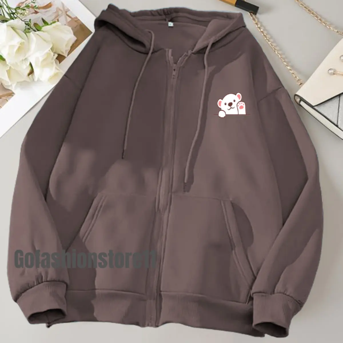 Jaket hoodie wanita resleting Cute Bear Waving size L XL XXL 3XL 4XL jaket sweater wanita jaket zipper wanita hoodie resleting wanita hoodie wanita korean style hoodie wanita tebal sweater wanita resleting dewasa sweater wanita terbaru 2023 bisa COD-GFR