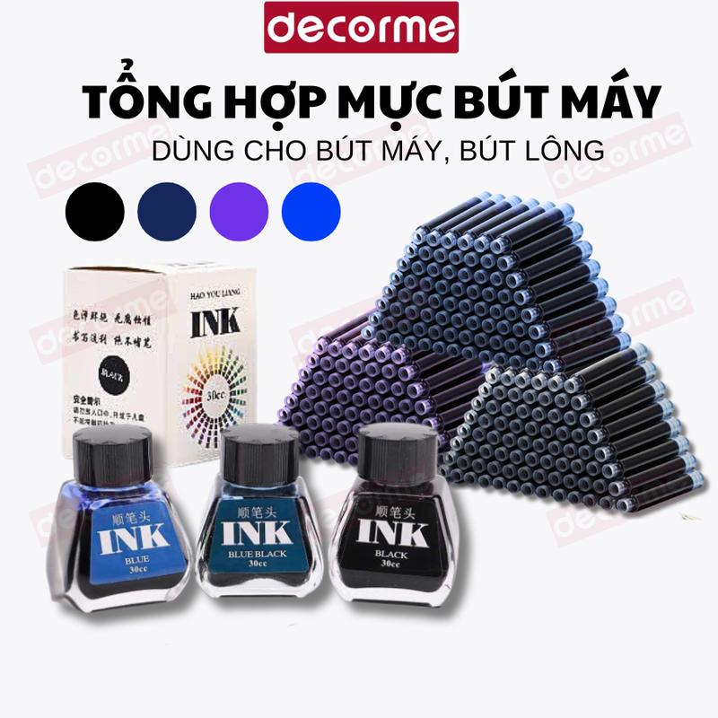 Tổng hợp mực bút máy ống mực và Lọ mực Ink 30ml Decorme dành cho bút máy bút lông mực đen xanh mực đậm nhanh khô phụ kiện văn phòng phẩm
