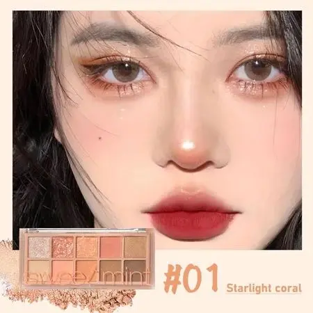SWEETMINT Bảng Phấn Mắt 10 Màu Sắc Tông Lì / Hiệu Ứng Ngọc Trai Chống Thấ, Phấn Mắt, Trang Điểm Cosmetic Mỹ Phẩm, Có Thể Trộn, Mịn Như kem 20g 4