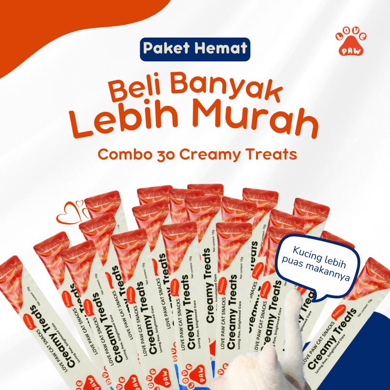 Creamy Treats 15 gr - Snack Kucing Bernutrisi - Cemilan Kucing Sehat Rasa Ayam, Tuna dan Salmon - Makanan Ringan Untuk Kucing isi 30 0