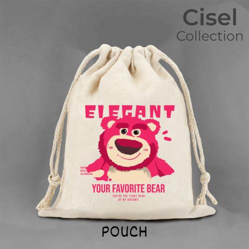 Pouch Serut Organizer Kanvas TEBAL Bear Beruang Pink Lucu Imut Aesthetic Ukuran 15x20 Kecil 25x30 Besar 4