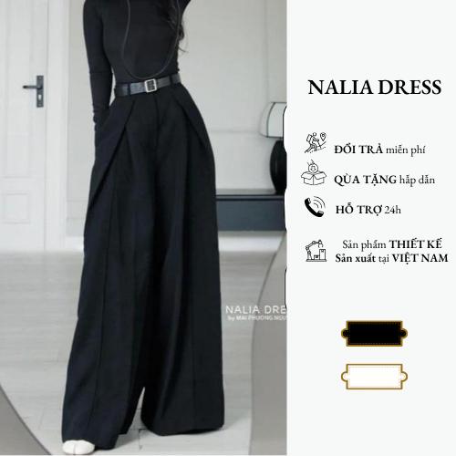 NALIA AINE [ kèm quà ] - Quần kiểu cạp cao ống rộng  xếp ly chéo, chất  liệu chéo Ý  cao cấp ko nhàu, ko sờn vải Nữ Women
