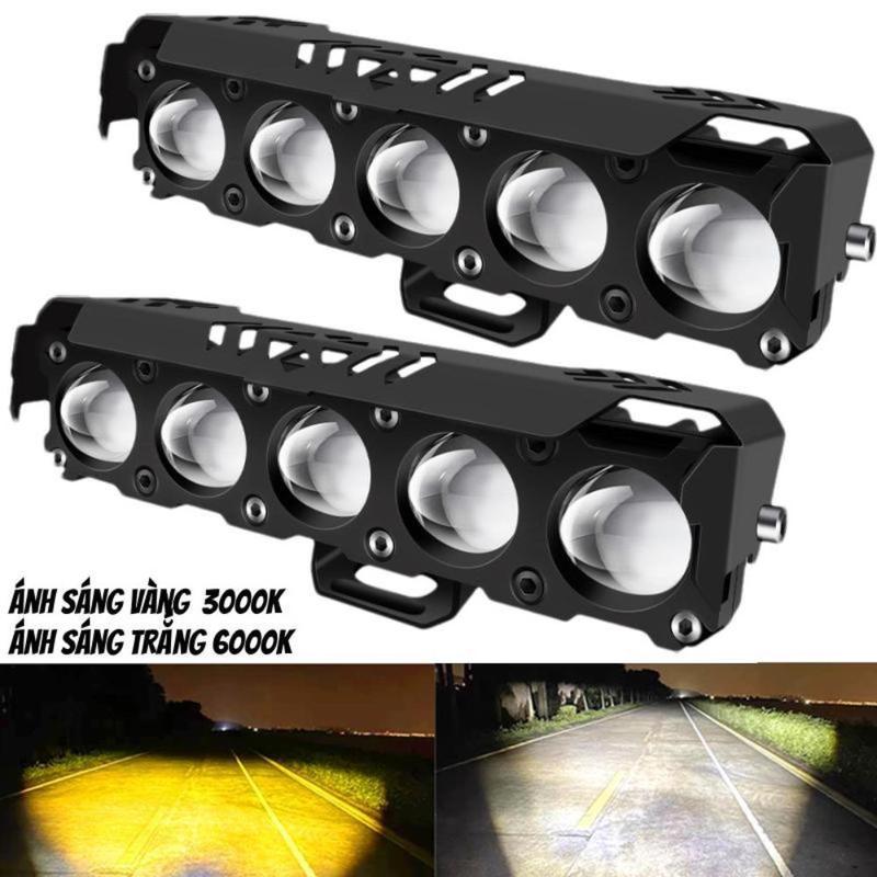 Đèn pha LED 5 mắt với 3 chế độ: đèn pha trắng - đèn pha vàng siêu sáng điện áp phổ thông 12 24v phù hợp cho ô tô - xe tải - xe máy