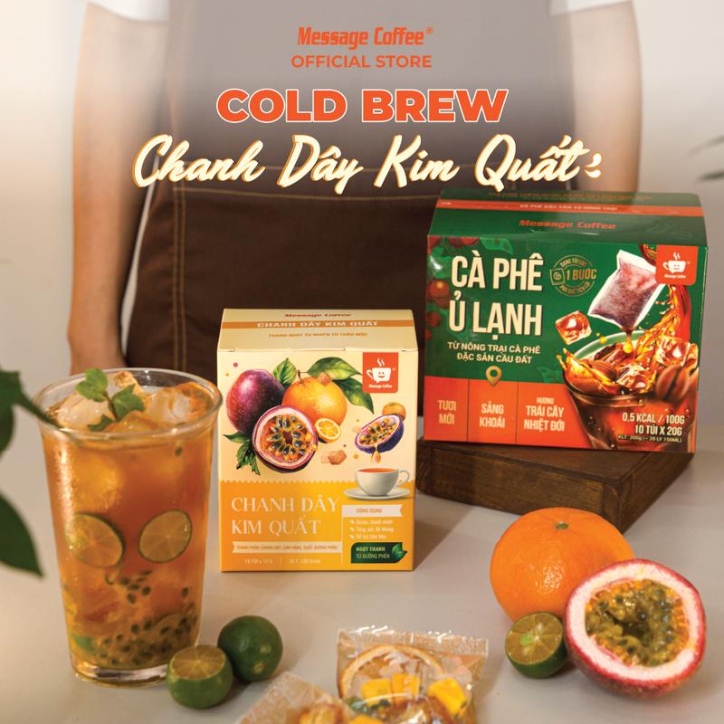 Cà phê Cold Brew túi lọc Arabica Cầu Đất – thêm vị mới Cam Sả Cỏ Ngọt & Chanh Dây Kim Quất – Cafe tiện lợi một bước pha chế từ Message Coffee 7