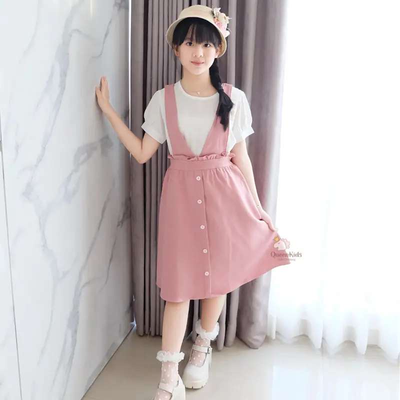 Queenkids - Adele  Overall -  Setelan Dress Anak Perempuan Korean Style