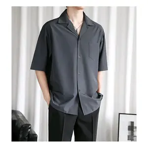 Baju Pantai Kemeja Polos Hawai Kerah Piyama Bahan Katun Rayon Korean Style Kekinian Hem