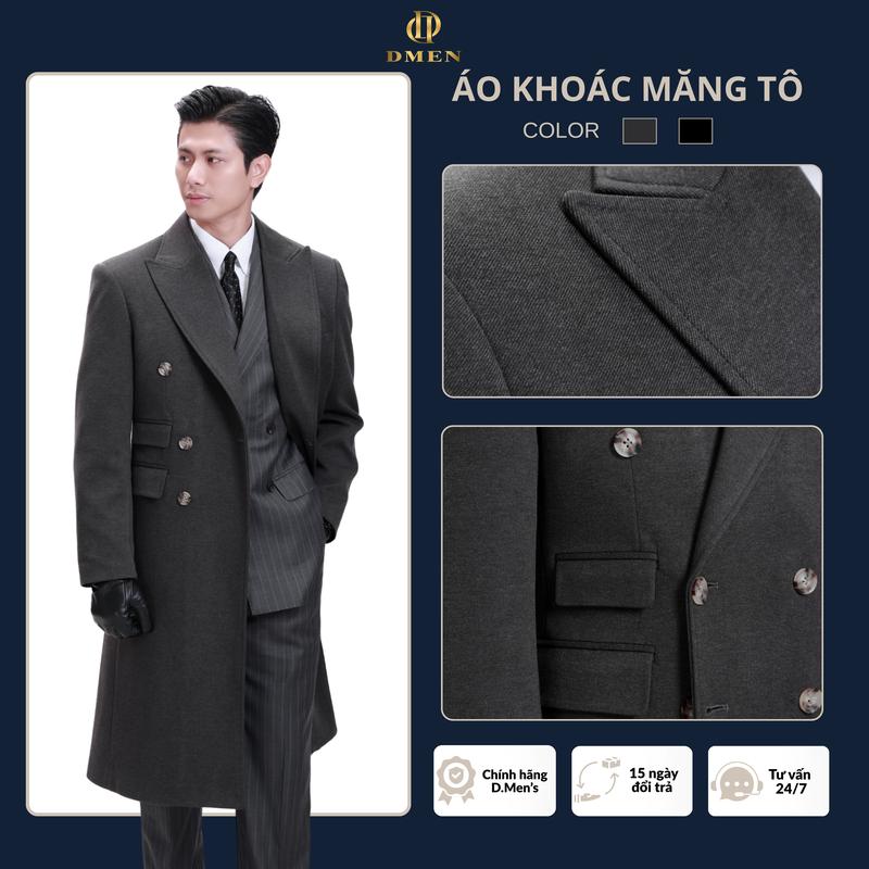   DMEN  Áo Khoác Măng Tô Nam Dáng Dài 2 Hàng Khuy Chất Liệu Cotton Organic Mềm Mịn MT3 