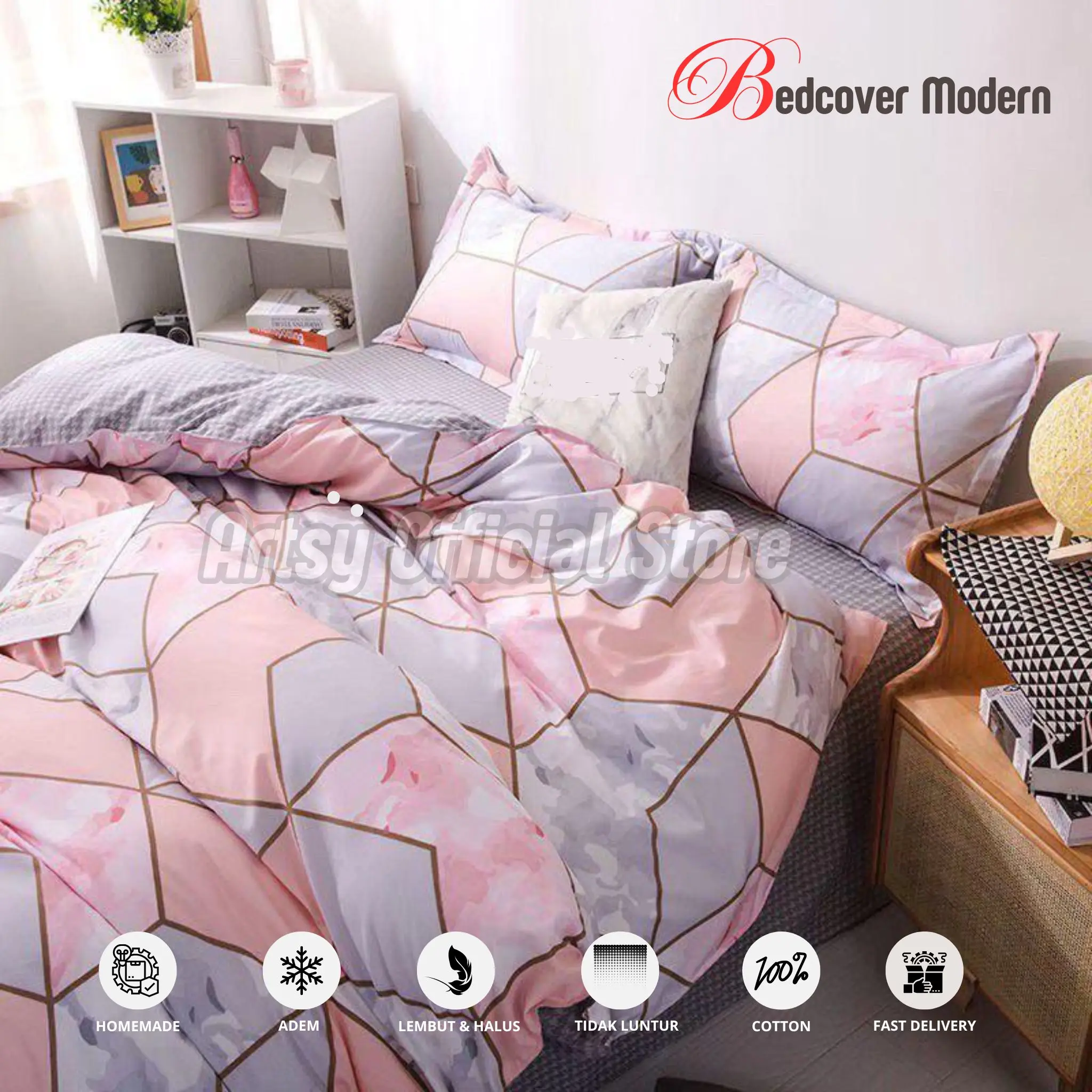 Sprei dan Bedcover Dengan Sarung Guling Sarung Bantal Motif Kotak Ukuran 200x200 180x200 160x200 140x200 120x200 100x200 90x200 Kain Karet Set Tali