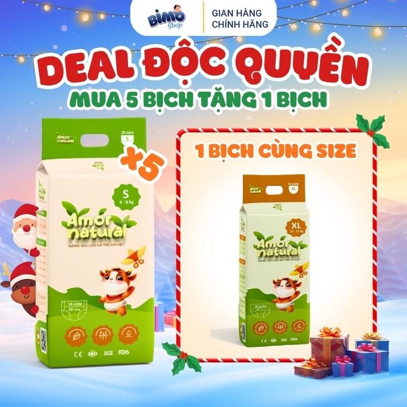 6A MUA 5 TẶNG 1 BỊCH - Combo 6 Bịch Tã Bỉm AMOR NATURAL VIỆT NAM Thoáng Khí Mỏng Nhẹ Cho Bé