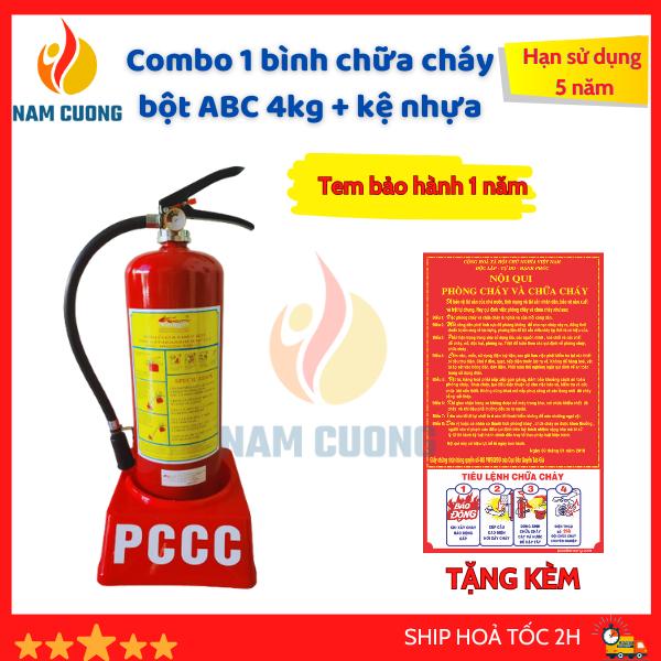 [CÓ TEM KIỂM ĐỊNH] Combo 1 bình chữa cháy bột ABC 4kg có đồng hồ đo áp suất, KỆ NHỰA ĐƠN và bộ nội quy tiêu lệnh
