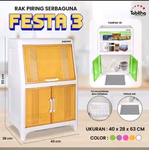 Tabitha Lemari Festa Susun 3 Rak Piring Serbaguna Ukuran 40x28x63 cm dengan Tatanan Piring Bisa Dipindah dan Tirisan A/R