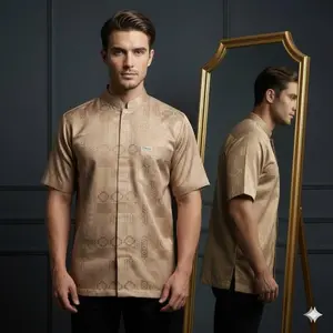 Baju Koko Eksklusif Lengan Panjang Katun Jacquard Glossy - Cokelat SUSU - Hitam Pnjng, L