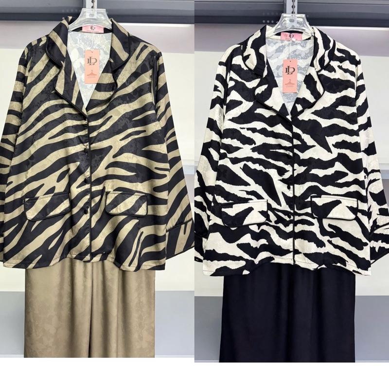 Lụa gấm Thêu buom - Bộ pijama nữ vằn SANG mát quần có túi Women phom QC dài