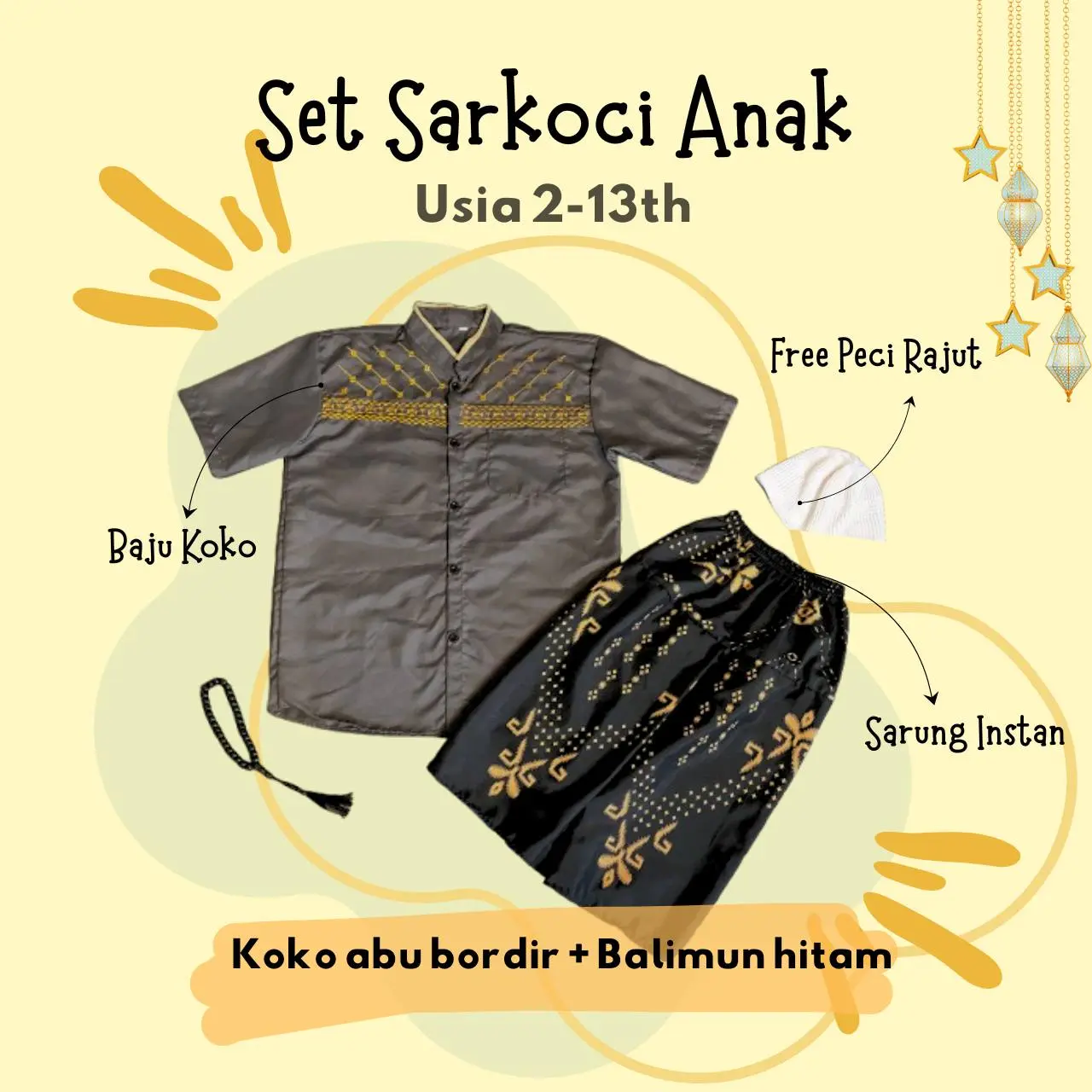 Bordir Abu + Balimun Hitam + Peci