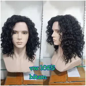 Wig Full Rambut Palsu Dewasa Pendek 35 CM VW 1055 Hitam Fiber Keriting Halus Lembut Tidak Mengkilap Cocok Untuk Hairclip