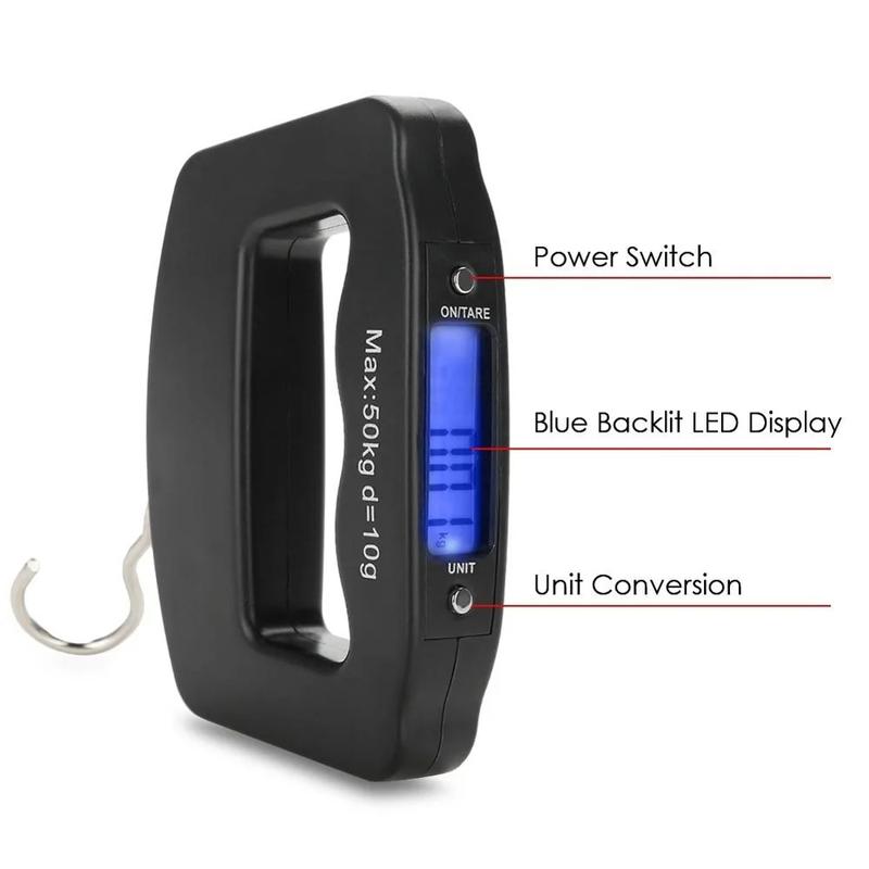 Product Introduction of Penimbang bagasi digital 50kg / 10g, Beg pakaian elektronik mudah alih, penimbang perjalanan dengan lampu latar, penimbang perjalanan elektronik gantung 18