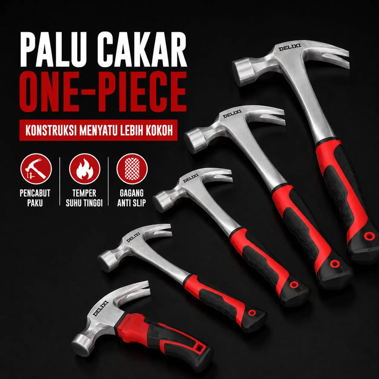 DELIXI Palu Kambing Claw Hammer Gangang Anti Slip/Martil Cungkil Paku Mirror Polished