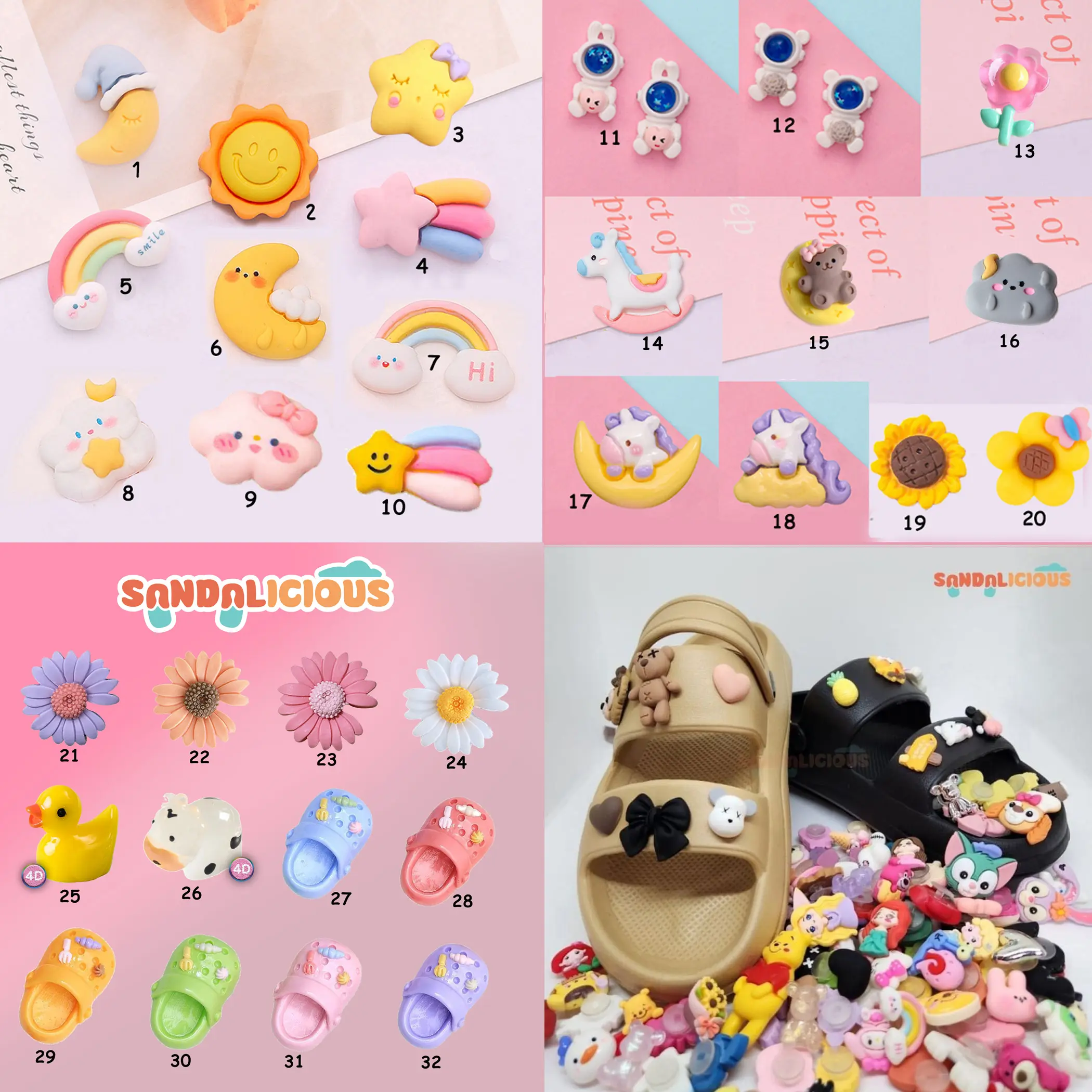 (I) Jibbitz Sandal Bentuk Bunga Matahari Bulan Pelangi Lucu Unik - Charm Aksesoris Sandal Unicorn