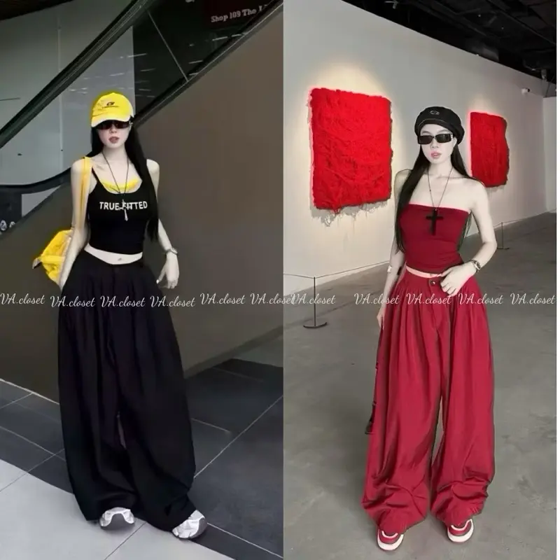 [CÓ DÁNG NẤM ]Quần Parachute xếp ly cạp ống rộng phiên bản mới mềm đẹp Quần vải dù ống to cạp khoá lưng chun kiểu dáng thoải mái mềm đẹp