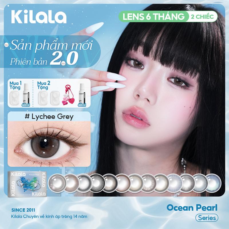 Kính áp tròng Kilala LENS Ocean Pearl Series 6 THÁNG dưỡng ẩm cao 40% đeo êm dịu không khô rát màu Đen Nâu Xám DIA 14.2-14.5mm độ cận 0-7 tự nhiên trong veo phù hợp nữ sinh viên & dân văn phòng