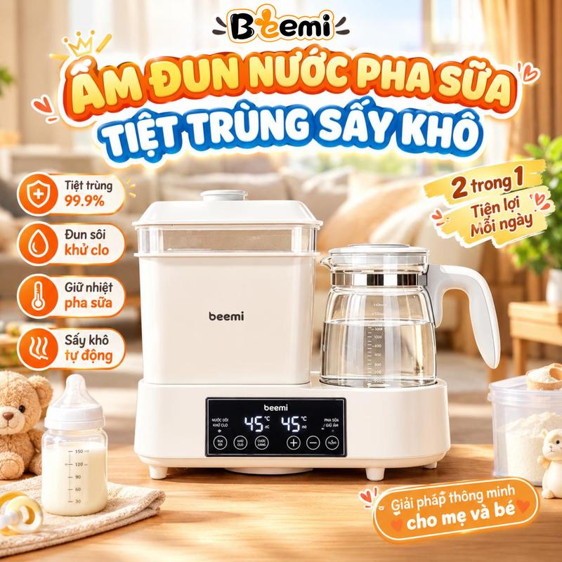 Máy Đun Nước Pha Sữa Beemi BC-8602BB Kèm Tiệt Trùng Sấy Khô Đa năng - Giữ Nhiệt 24H, Đun Nước Nóng, Pha sữa, Hâm sữa, Hấp Đồ Ăn, Khử Clo Với Chất Liệu An Toàn, Thân Thiện Với Môi Trường