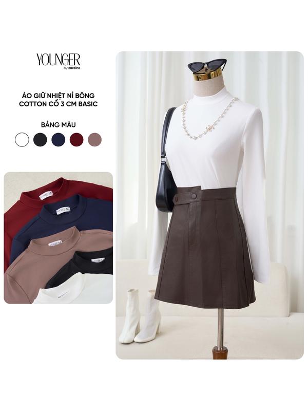  Áo giữ nhiệt nữ YOUNGER BY CARDINA chất liệu nỉ bông cotton dài tay cổ cao 3cm 5YAHF11 