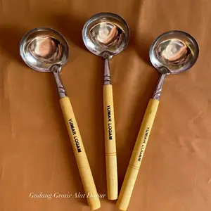 3PCS IRUS SAYUR SEDANG GAGANG KAYU/CENTONG SAYUR STAINLESS/IRUS SAYUR MURAH