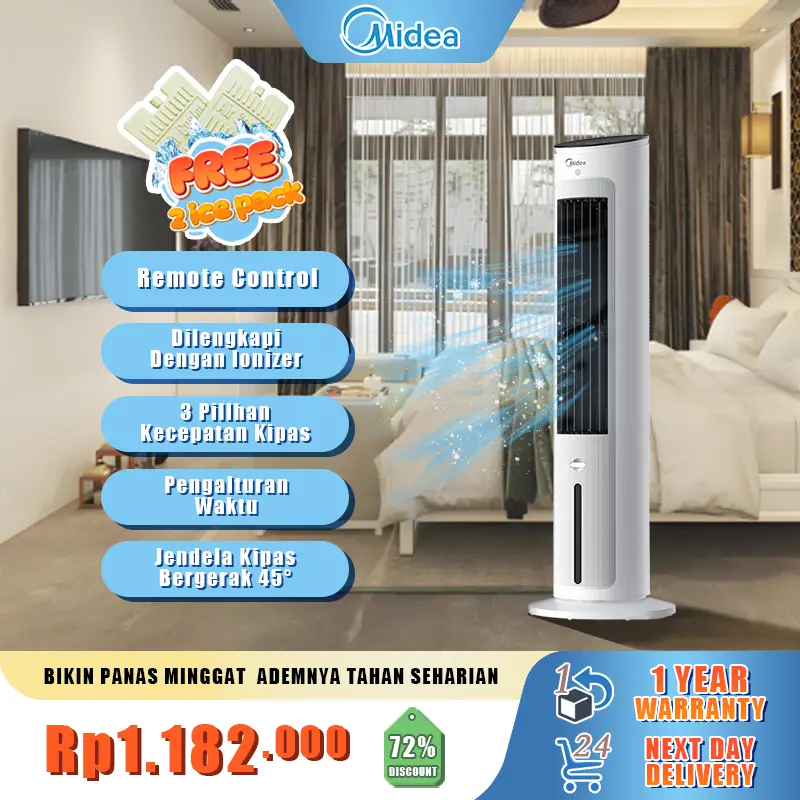 Midea 3-in-1 Evaporative Air Cooler MAC-400R0-APW 4 Liter Ionizer Diffuser Remote Control 0