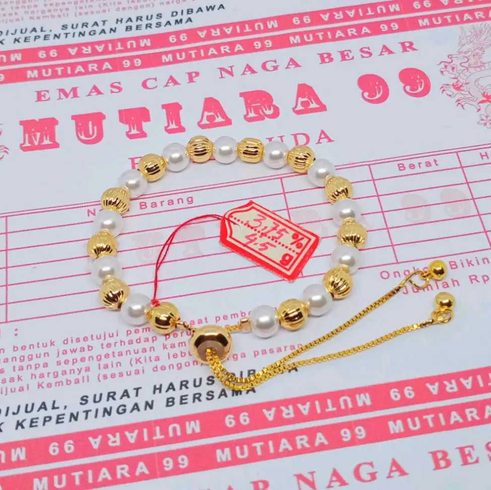 GELANG SERUT MOTIP MUTIARA GOLD EMAS MUDA FREE SURAT RESMI DARI TOKO PERHIASAN WANITA TERBARU ELEGAN TERLARISS