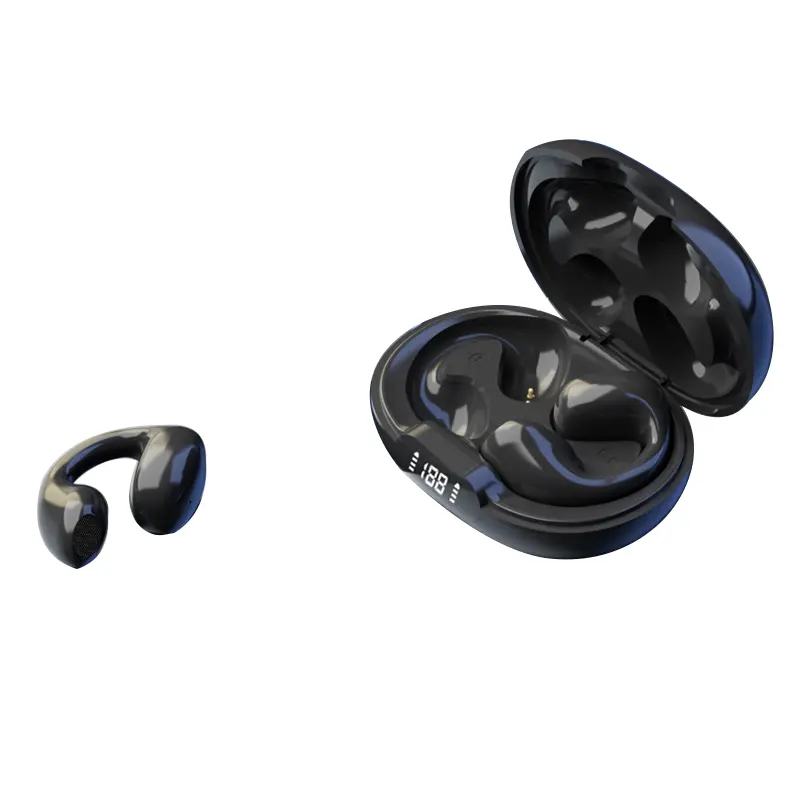 Clip-on ear type wireless earphones D101 Bluetooth earphones TWS S02 Dual ear digital display OWS open painless sports music earphones  Silicone Stereo Bone Electronic Chargeable