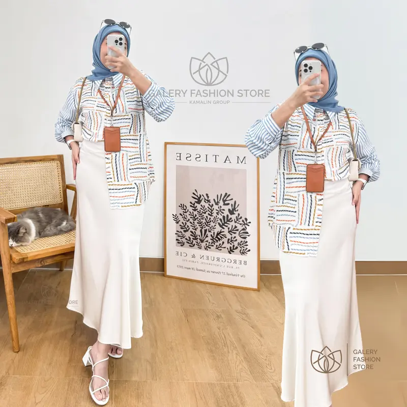 Kemeja Wanita Jumbo Rayon Kombinasi Busui Motif Janeva By Kamalin 0
