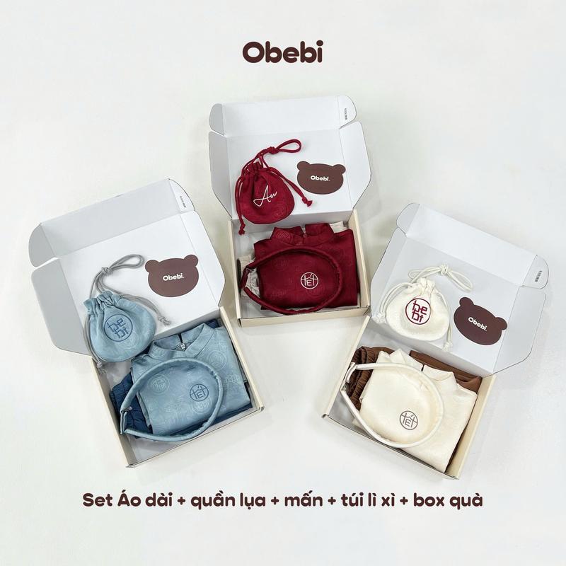  CB159: Combo AD12 +PK285 Áo Dài Kèm Mấn +  Túi Lì Xì Thời Trang Cho Bé Trai Bé Gái Obebi Từ 8- 23kg 