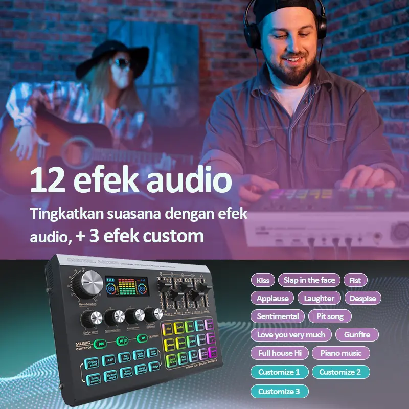 MUSIX X9 Sound card + F22 mikrofon dudukan kantilever mixer langsung profesional tekstur logam dan tampilan layar LCD 48V Kartu suara X9 merekam karaoke 4