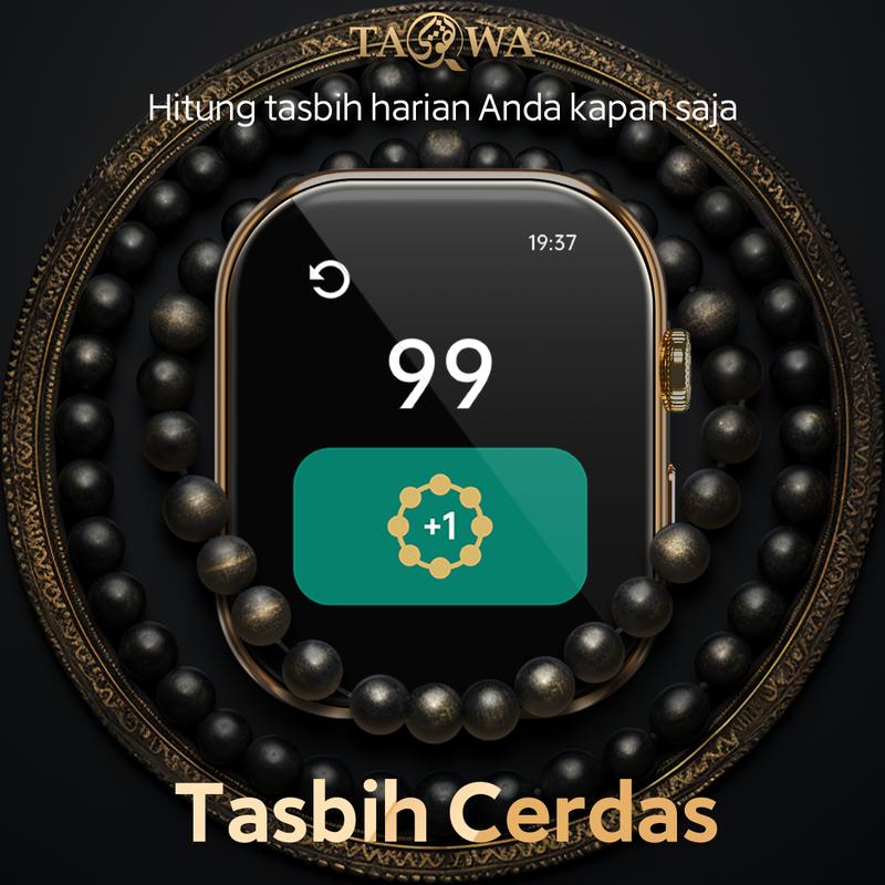 TAQWA Quran Smart Watch | Adzan Reminder | Al-Qur'an | Tasbih | Layar Penuh 2.02" | Custom Wallpaper | Pemantauan Tidur dan Detak Jantung | Bluetooth Call | Jam Tangan Smartwatch | IP68 6