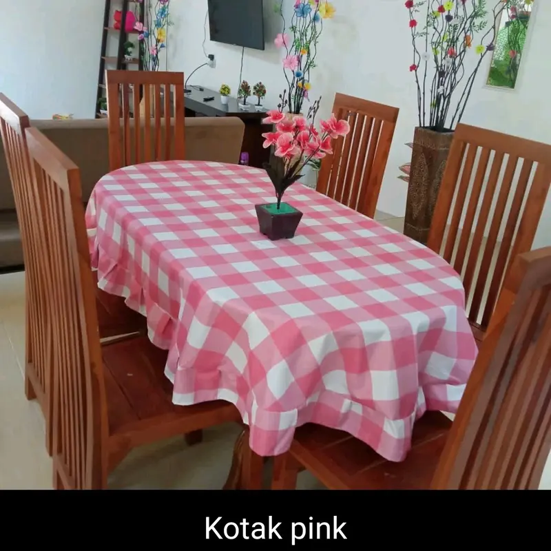 TAPLAK MEJA MAKAN OVAL KURSI 4 DAN 6 KAIN KATUN MODERN TERBARU 2024 Dekorasi Modern Taplak Meja Katun Elegant Pink Tablecloths & Runners 5