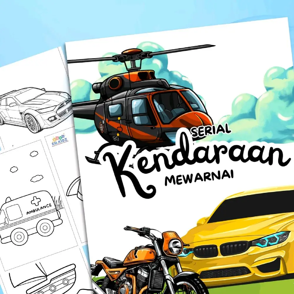 Buku Mewarnai Tema Kendaraan Mewarnai - Buku Mewarnai Anak dengan Gambar Helikopter Mobil dan Motor Menarik 25 & 50 Halaman A5