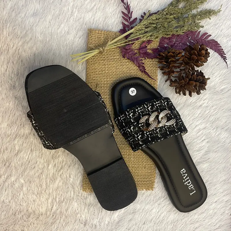 Ladiva ~ Sandal selop Rajut Motif Variasi RANTE terbaru kekinian Wanita Hitam Sendal Selop Shoes 4