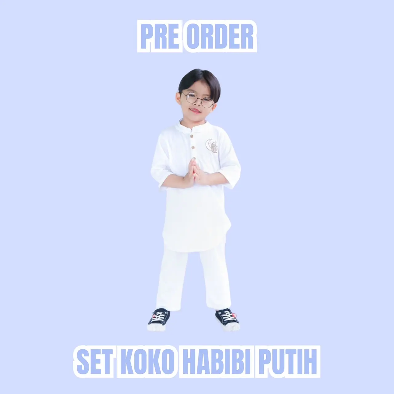 PRE ORDER Setelan Muslim Koko Anak Kaos Habibi Junior Hooneybee Warna Putih Size 2-10 Tahun Katun