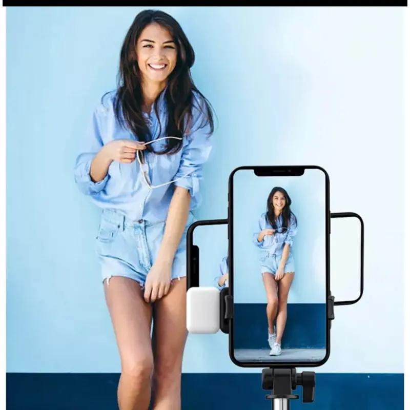 SUPERMARKET IMPORT Tongsis HP Multifungsi R1S Bluetooth Remote LED Konten Kreator Tripod Bluetooth 360 Derajat Stabilizer Tripod Handphone Live Streaming Anti Goyang Selfie Stick Lampu LED Bluetooth 6