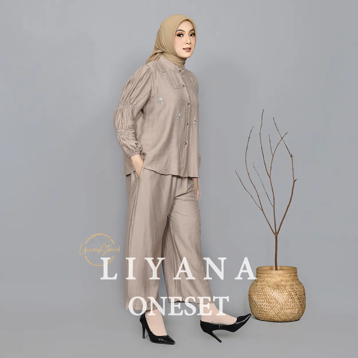 LIYANA One Set Wanita Payet Mewah Setelan Atasan Celana Kekinian