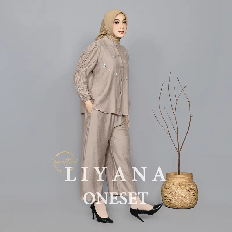 LIYANA One Set Wanita Payet Mewah Setelan Atasan Celana Kekinian 0