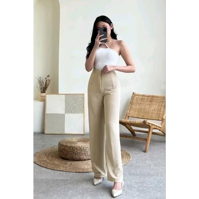 Cozie Knitt Pants Celana Highwaist Panjang Wanita Kullot Rib Premium Basic Karet Kulot 0