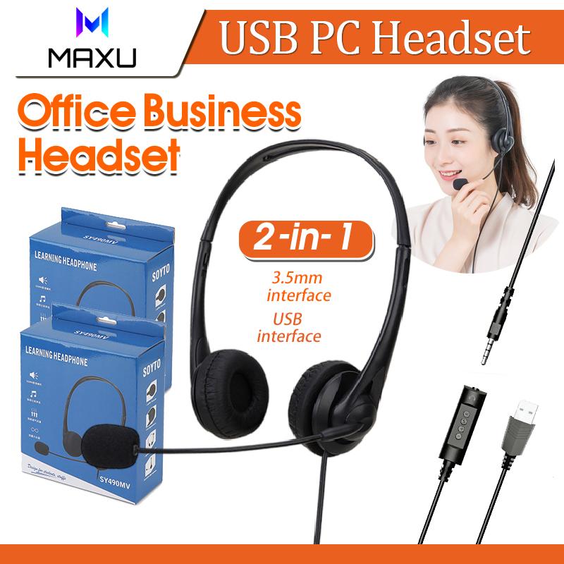 2 in 1 USB Stereo Headset 3.5mm/USB Plug Noise Canceling PC Headphone ...